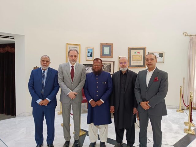 Prof Saeed Akhter, President, Chairman Board of Governors of PKLI and President , Pakistan kidney Institute (PKI), along with members BOG , PKI Dr Asif Mahmood Jah, Federal Tax Ombudsman and Dr Rafique Arain, prominent philanthropist and Mr Osman Shaukat, CEO, Bio-Labs pharmaceuticals, visited Turkish Embassy in Islamabad on 21/2/23.
